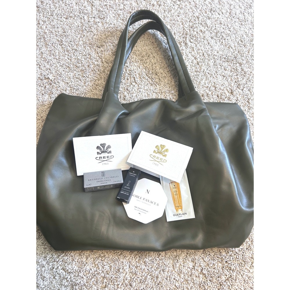 Olive Green Faux Leather Neiman Marcus Minimalist Shoulder‎ Bag With Samples